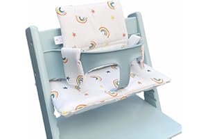 ZARPMA Highchair Cushion Compatible with Stokke Tripp Trapp Chiar High Chair Insert Cotton Fabric Cover Filled with Cotton Padding（White Rainbow）