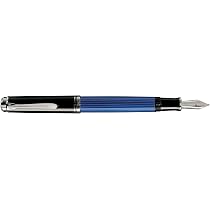 Pelikan Souverän M 405 Kolbenfüllhalter – Schwarz/blau, 14-karätige Rhodinierte Goldfeder (F), Made In Germany