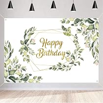 Happy Birthday Banner – 296x50 Cm, Grün-golden Mit Glitzer & Eukalyptus-Motiv | Outdoor & Indoor