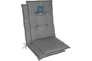 ‎LILENO HOME LILENO HOME Gartenstuhl Auflagen als [2er Set - Hochlehner] in Uni Mittelgrau (Tami) - Bequeme Liegen als Sitzauflagen für Gartenmöbel - Stuhlkissen für Gartenstühle und Klappstühle