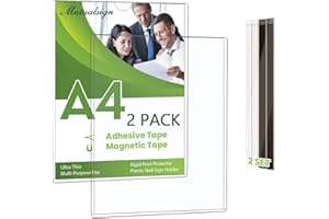 MUTUALSIGN Wandschilderhalter, A4, magnetischer Schilderhalter, starre Druckschutzfolien mit Klebe- und Magnetbändern, Wandhalterung, Kunststoff-Papierhalter für Büro, Geschäft, Zuhause, Fenster, 2 Stück
