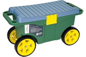 HMF 2-i-1 trädgårdsvagn med säte och förvaringsutrymme, trädgårdspall med stora hjul, rullstol för trädgårdsarbete upp till 100 kg