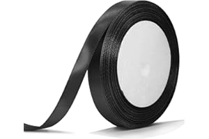 Bealif 10mm Black Ribbon for Gift Wrapping, 22m Black Satin Ribbon Thick Black Fabric Polyester Ribbon for Hair Bows, DIY Sewing Project, Cake Florist Birthday Halloween Wedding Car Ribbon(25 Yards)