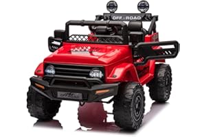 BALOVEBY Elektroauto für Kinder, 12 V, Elektrofahrzeug für Kinder mit Federaufhängung, Fernbedienung, LED-Lichtern, Bluetooth, 3 Geschwindigkeiten (Rot)