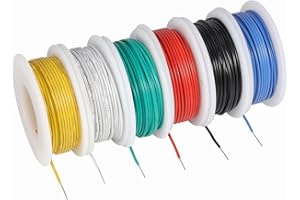 TUOFENG 30awg Draht Fest Kern Anschlussdrähte-6 Verschiedene farbige Jumper Wire 100ft oder 30m Jeder, 0.05mm² verzinnter Kupferdraht PVC (OD: 0.60mm) Haken Sie Draht-Kit an