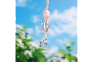 DOMICUBES Crystal Car Hanging Ornament, Car Mirror Hanging Accessories cute Hanging Car Charm for Women and Men Healing Crystal Hanging Ornament with Moon and Star Rearview Mirror Decorations Moon Stone Pendant