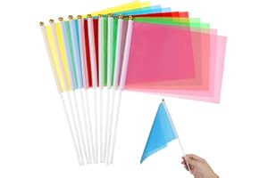 NUOBESTY 50pcs Colorful Stick Flags Hand Held Small Solid Flag Mini Hand Waving Flags for Parades Festival Events Celebration (Rosy,Green,Red,Yellow,Blue)
