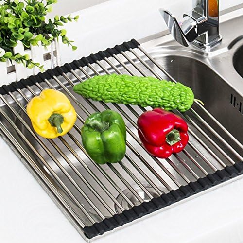 GB4 Dish Drying Rack Stainless Steel Roll-Up Detachable Over Sink Easy Cleaning (S/17.71" x 10.03")