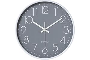 SURPN Wall Clock, Silent Non Ticking, 8 Inch Small Wall Clocks, Battery Operated Decorative Modern Round Wall Clock for Office, Home, Bathroom, Kitchen, Bedroom, School, Living Room - Grey