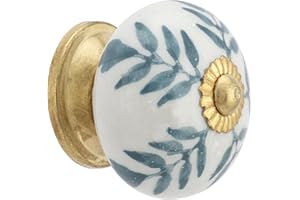 Rasiya Art Grey Bale Ceramic Door Knobs - Countryside Handmade Ceramic Drawer Handle Kitchen Cabinets Cupboard Wardrobe Round Pull Handles Farmhouse Boho Furniture Hardware - Pack of 4