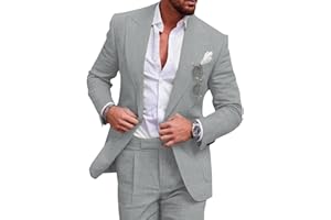 Tiavllya Leinen Anzug für Herren 2-teilig Casual Slim Fit Anzüge Sommer Strand Vintage Hochzeit Bräutigam Blazer Hosen Set