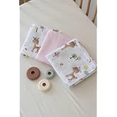 SALLHOMEE &Ccedil;ok Ama&ccedil;lı 2 Katlı M&uuml;slin &Ouml;rt&uuml;, Pamuklu, Pembe, Bebek, 3'l&uuml; Set, Ceylan Desenli, Antibakteriyel