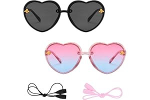 GMHLLES 2 Pairs Kids Sunglasses Girls Heart-Shaped Toddler Sunglasses with 2 Adjustable Flat Head Glasses Ropes Fashionable Cute Effective Uv Protection for 3-10 Years Old Girls Boys Beach Pool Summer Party