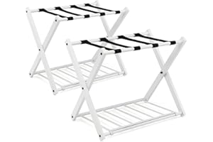 HOMASIS klappbar Kofferständer Kofferablage, 2 Ebenen Kofferhocker, Kofferbock aus Metall, Gepäckablage für Koffer & Schuhe, Kofferhalter für Hotelzimmer Flur & Wohnzimmer, 68x43x56cm (2, Weiß)