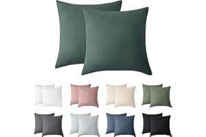 ‎JELLYMONI Jellymoni Kissenbezug 40x40 Baumwolle 2er Set Kissenbezüge Dunkelgrün Oeko-Tex 100% Gewaschene Baumwolle Kopfkissenbezug mit Verstecktem Reißverschluss Weich 2 Stück Kissenhülle für Kissen 40x40cm