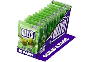Olly's Olives, Garlic & Basil, 50g (Pack of 12), 100% Natural Ingredients, Handy Snack Pouches, Healthy Vegan Snacks, Low Calorie, Source of Fibre, No Preservatives, Gluten Free