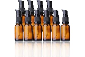 SURAKEY Leer Glasflaschen Braun,5 Stück 20ml Nachfüllbare Glasflaschen Lotionspender Braunglas flasche mit pumpe Ätherisches Öle Flaschen Reise flaschen Creme Lotion Flasche Pumpflasche