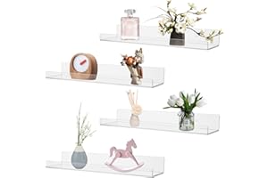 WEIGUDOC Estante Flotante de Acrílico 4 Uds Caballete Decorativo de Montaje en Pared, Estante de Pared Transparente en Forma de U, Estante de Exhibición para Sala de Estar, Dormitorio, Organizador de Baño