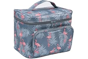 Trousse de Toilette pour Femme, Grande Capacité étanche Voyage Pliable Cosmétique Organisateur Sac de Lavage pour Vacance Camping Salle de Bains,Flamingo Bleu