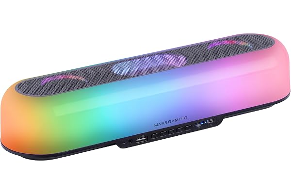 Mars Gaming MSBORB, Haut-Parleur Portable + Barre de Son 20W, Éclairage Orbilight RGB 360º, Barre de Son Triple Driver, Haut-parleurs Gaming Bluetooth 5.3 / USB/MicroSD/AUX/FM, Noir