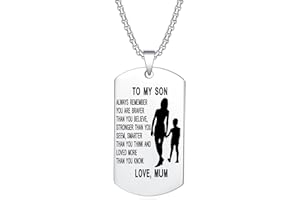 YOTHIWAD To My Son Dog Tag Pendant Necklace Inspirational Words Engraved Birthday Graduation Gift for Son from mum Dad