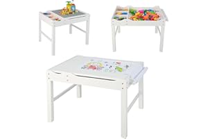 LIFEZEAL 2 in 1 Kindertisch, Zeichentisch mit Stauraum, Multifunktionaler Aktivitätstisch mit Papierrolle & umkehrbarer Tischplatte, Spieltisch für Kinder ab 3 Jahren (Weiß)