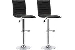 IntimaTe WM Heart Bar Stools Set of 2 with High Backrest, Adjustable Swivel Barstool Faux Leather Kitchen Stools Breakfast Stool with Gas Lift and Footrest (Black)