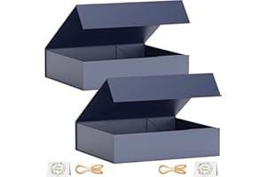 EASCITY Confezione da 2 scatole regalo da 30 x 20 x 7,6 cm, per presentazioni con chiusura magnetica a clip, collapsible per Groomsman Proposal Box, Christmas, Halloween, regalo di compleanno (Blu scuro)