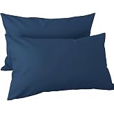 H HANSEL HOME Set of 2 Pillowcases with Zip &ndash; Pillow Protector 100% Microfibre Breathable and Soft &ndash; 90 x 45 cm, Navy Blue