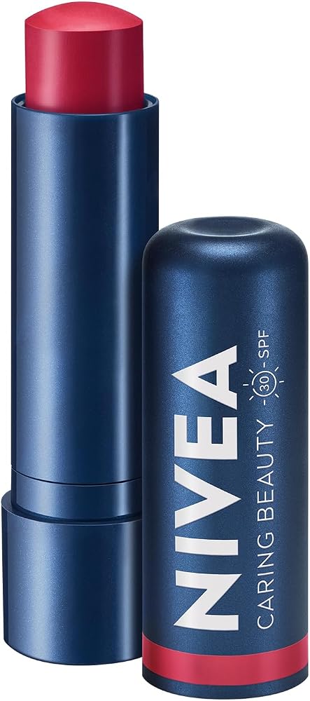NIVEA SPF30 Kırmızı Renkli Dudak Bakım Kremi,4,8gr,24 Saat Nemlendirme,E Vitamini,Organik Badem Yağı,Shea Yağı,Dudak Ve Yanaklar İçin,Allık Etkisi,Mineral Yağı Bulunmaz