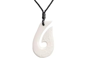 81stgeneration Collana Unisex Pendente in Osso Scolpito a Mano Maori Hei Matau Amo Pesce Amulet