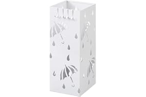 ‎LESTARAIN Lestarain Schirmständer Metall Regenschirmständer Schirmhalter mit Wasserauffangschale und Haken Quader Weiß 20x20x49 cm