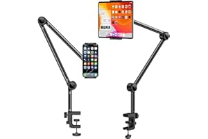 OMOTON Soporte de Tablet para Escritorio, Soporte de Tablet Giratorio 360° para iPad, Soporte de Teléfono Ajustable para Cama con Brazo Sólido, para Todos los iPhone/iPad Pro/Tabletas de Menos de 11"