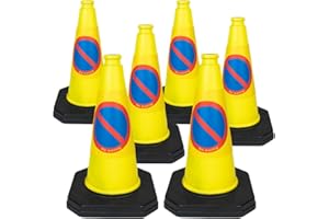 STREET SOLUTIONS UK 6 x 460mm 1-Piece High "No Waiting" Traffic Cones in Yellow - Strong and Durable Outdoor Cones with Very Low Centre of Gravity - U.K Made Safety Cones