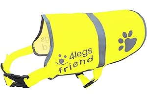 4LEGSFRIEND Gilet de sécurité réfléchissant léger avec Trou pour Laisse - 5 Tailles - Sangles réglables à Boucle, Haute visibilité - Protège Votre Chien des Voitures et des Accidents de Chasse (Medium, Jaune)