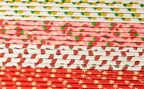 Premium Paper Biodegradable Paper Drinking Straws Perfect For Party, Cocktail, 100 Pack 4 Different Colours and Prints, Green, neutral Flavour