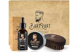 ‎BARTZART SHABO BartZart Shabo Bartbürste Set aus hochwertigem Bartöl mit Zedernholz, natürliches Bart Balsam & Bart Bürste aus Wildschweinborsten | Bartpflege Set