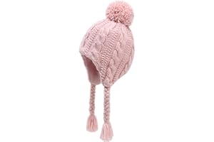 JANGANNSA Winter Peruvian Hat Earflap Fleece Lined Pompon Knit Hat Beanie for 3-10T Baby Girls