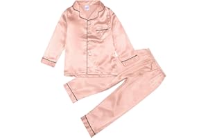 Spritumn-Home Ensemble De Pyjama 2 Pièces en Satin De Soie Boutonné BéBé GarçOn Filles Pyjama Ensemble à Manches Longues Bouton vers Le Bas VêTements De Nuit pour Filles Et GarçOns 2-14 Ans