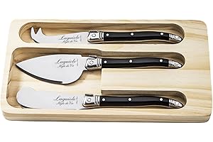 Laguiole Style de Vie Juego de 3 cuchillos de queso Premium Line, color negro