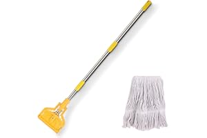 ABTOOL Kommerzieller Wischmopp aus robuster industrieller Baumwolle, extra Wischkopf, 155 cm langer Metallgriff, für Zuhause, Garage, Büro, Werkstatt, Fliesenboden