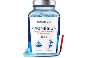 NUTRI & CO Magnésium Bisglycinate Malate & Liposome + Vitamine B6 - Haute Teneur 300mg/j Haute Absorption Supérieure au Magnésium Marin - Fatigue & Stress - 120 gélules Fabriqué en France