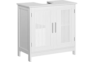 kleankin Mobiletto Sottolavabo per Bagno a 2 Ante, Armadietto Salvaspazio Lavandino in Legno con Ripiani Regolabili, 60x30x60 cm, Bianco