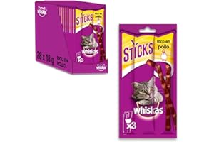 Whiskas Premios para Gatos en forma de Sticks, Sabor Pollo (Pack de 28 x 18g)