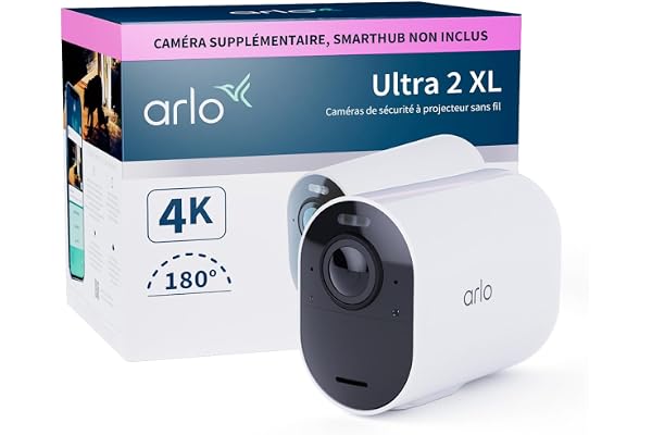 Arlo Ultra 2 4K XL Batterie Longue, Camera Video Surveillance WiFi Exterieures Sans Fil, Vision Nocturne Couleur, Detecteur de mouvement, Compatible Alexa, Essai Arlo Secure Inclus, 1 Caméra Blanc