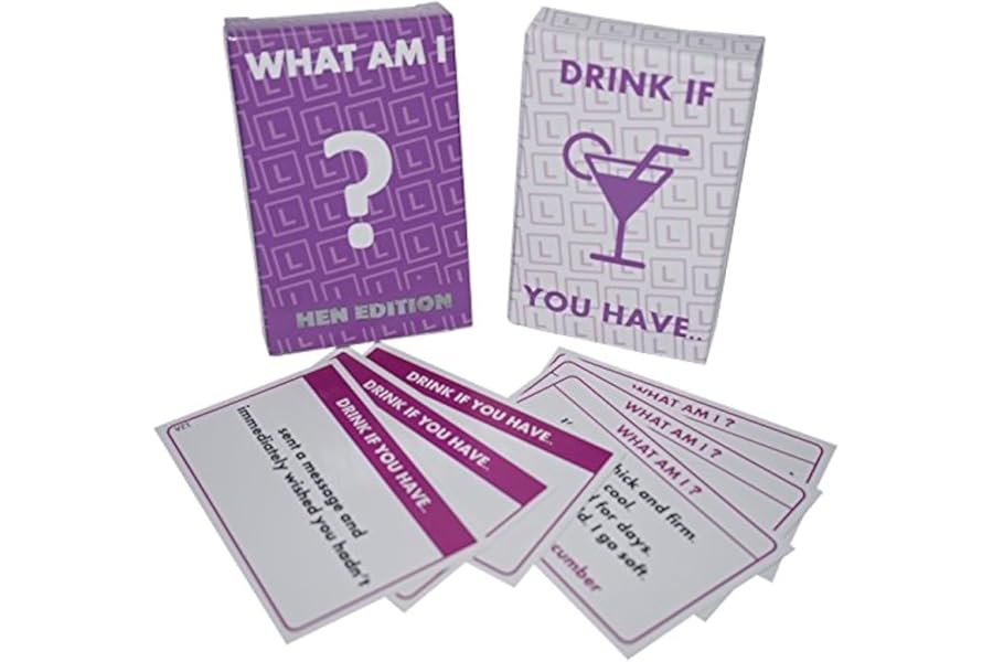 UK PARTY GAMES - Party Games for Hen Night: 'What am I?' & 'Drink if you have' - 2 Games for up to 50 Players from 16 Years