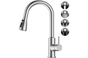 SREWOHS PRO Grifo Cocina Fregadero Extraible Resorte con 4 Patrones de Rociado, 1 Agujero Grifo Acero Inoxidable Giratorio de 360° Comercial Monomando Cabezal Grifo (M Size (38.5CM High) - G3/8)