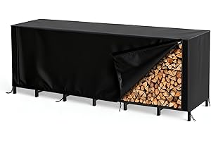 ARIFARO Firewood Log Rack With Waterproof Cover Indoor/Outdoor for Fireplace, Maximum Dimension 244 x 26 x 82 cm, Metal Heavy Duty Firewood Pile Storage Racks for Patio, Deck, Black