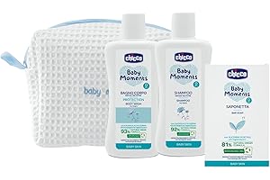 Chicco Baby Moments Set Igiene Neonato, Set Comprende Bagno Corpo, Shampoo E Saponetta, Adatto Per Pelli Sensibili Dei Bambini, BeautyBauty Bag con Zip, Idea Regalo, Cofanetto Regalo, 0 Mesi+