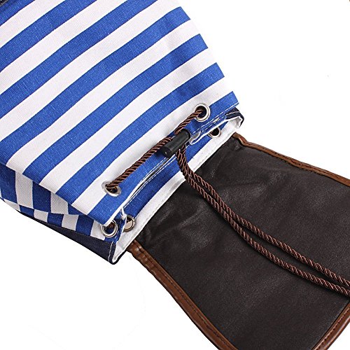 BESTOPE® Neu Modische Unisex Canvas Schultasche Rucksack Super Streifen Schule Hochschule Laptop-Tasche Schulrucksack Daypack Wanderrucksack Schultasche Rucksack für Mädchen Jungen Studenten (Blau) - 5